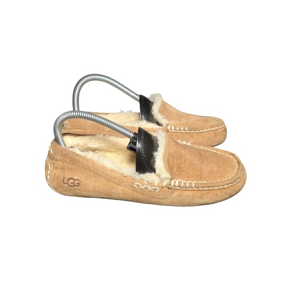 UGG Ansley Chestnut Suede Sheepskin Lined Moccasin Slippers Womens Loafers - Picture 6 of 11